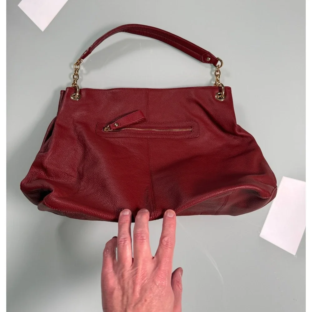Cuore & Pelle Brand Italian Red Leather Shoulder Bag Gold Tone Chain Hard wear - Picture 8 of 11